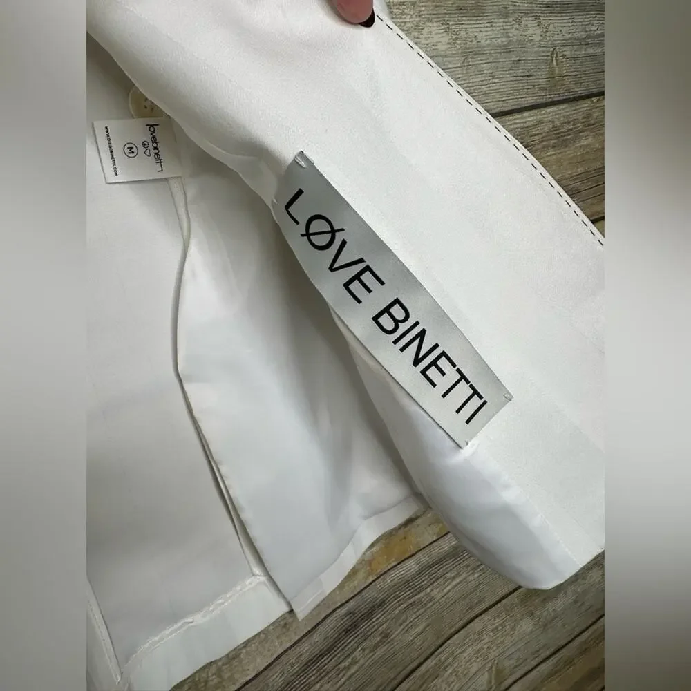 LOVE BINETTI M cream white silk striped black stitch designer blazer